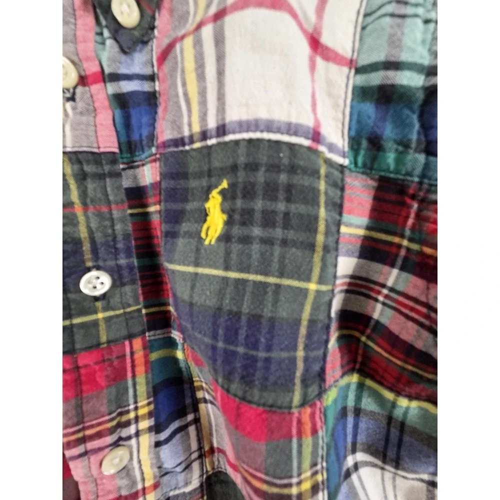 Ralph Lauren Polo Boys 5 Patchwork Plaid Shirt Long Sleeve Button Up Retro Y2K‎